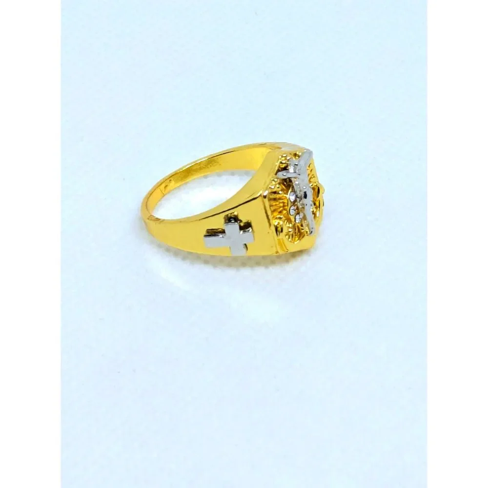 Men's NEW size 10 Jesus Cross CZ Gold & Silver 2 Tone Christian/Cross Ring